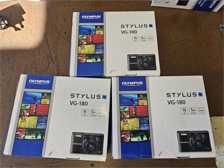 3 stk. digitalkameraer, OLYMPUS STYLUS VG-180 (arkiv billeder)